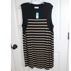 24/7 by maurices Black Tan Stripe Sleeveless Knit Shift‎ Dress Medium